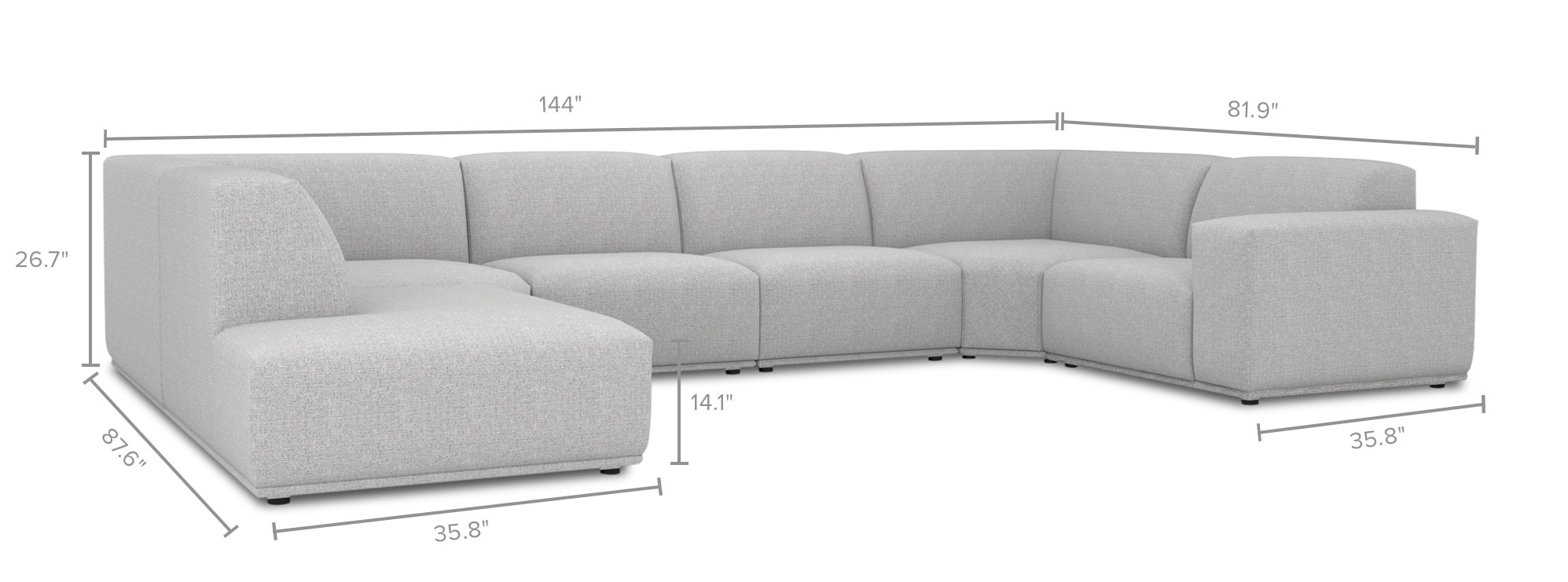 Todd UShape Sectional Sofa with Chaise, Light Gray, Left Facing