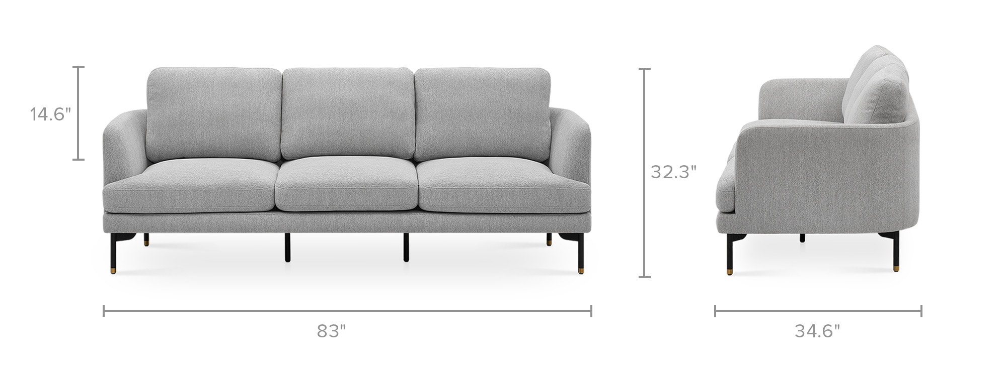 Pebble Sofa, Brass Cap, Ivory White Castlery United States